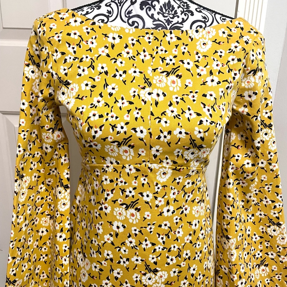 Zara Trafaluc Yellow Floral Bell Sleeve Mini Dress Size M - Picture 11 of 13